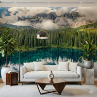 Wallpaper for walls, breathtaking landscape, blue water, soaring peaks, Dreamscape.