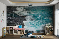 An artistic coastal landscape mural for home decor.

