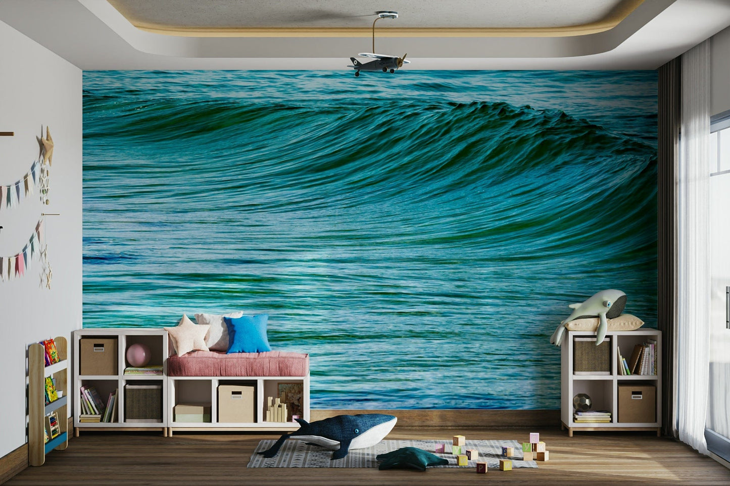 An artistic nature seascape mural for home decor.

