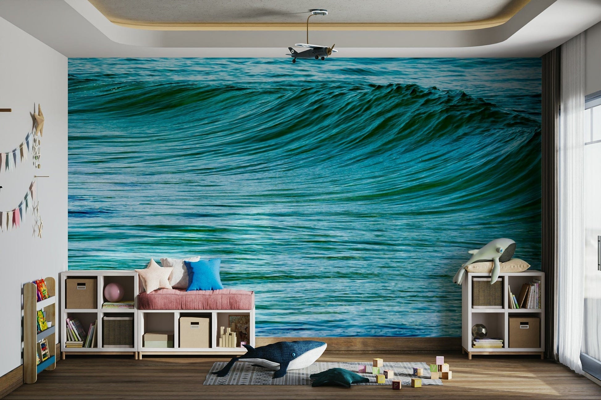An artistic nature seascape mural for home decor.

