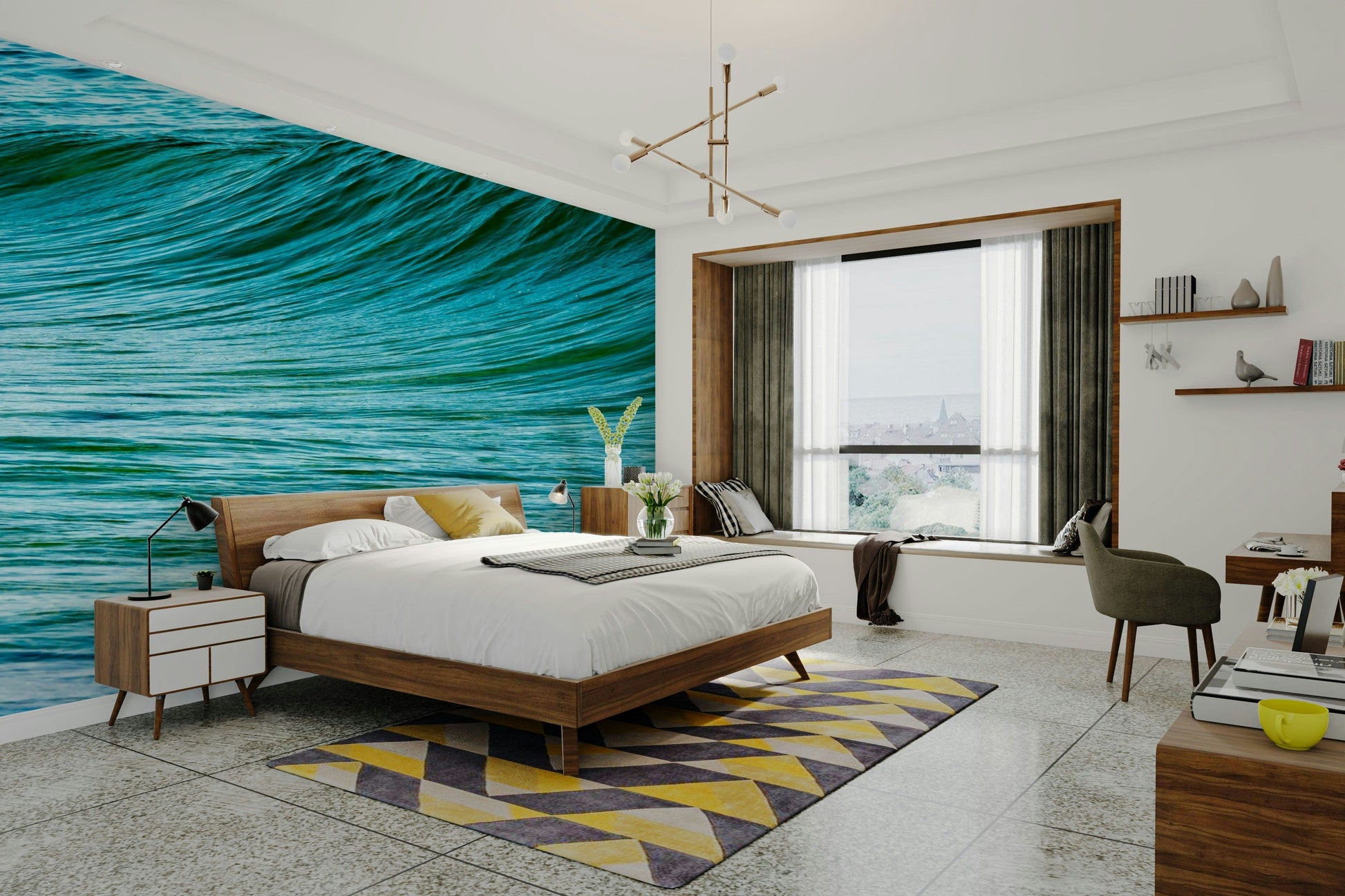 A contemplative wave texture wallpaper mural for a feature wall.


