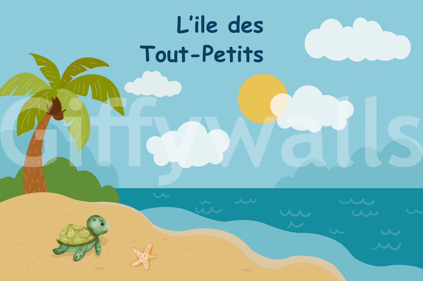 Storybook style turtle island wallpaper for bedroom wall use