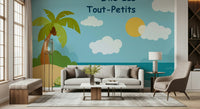 Tiny Turtle Island Wall Mural with calm ocean colours for kids room decor