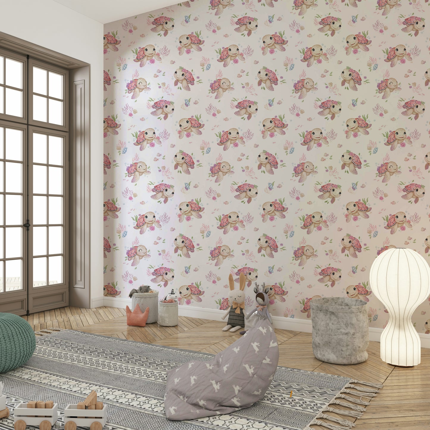 Cute turtle wallpaper with gentle ocean motifs

