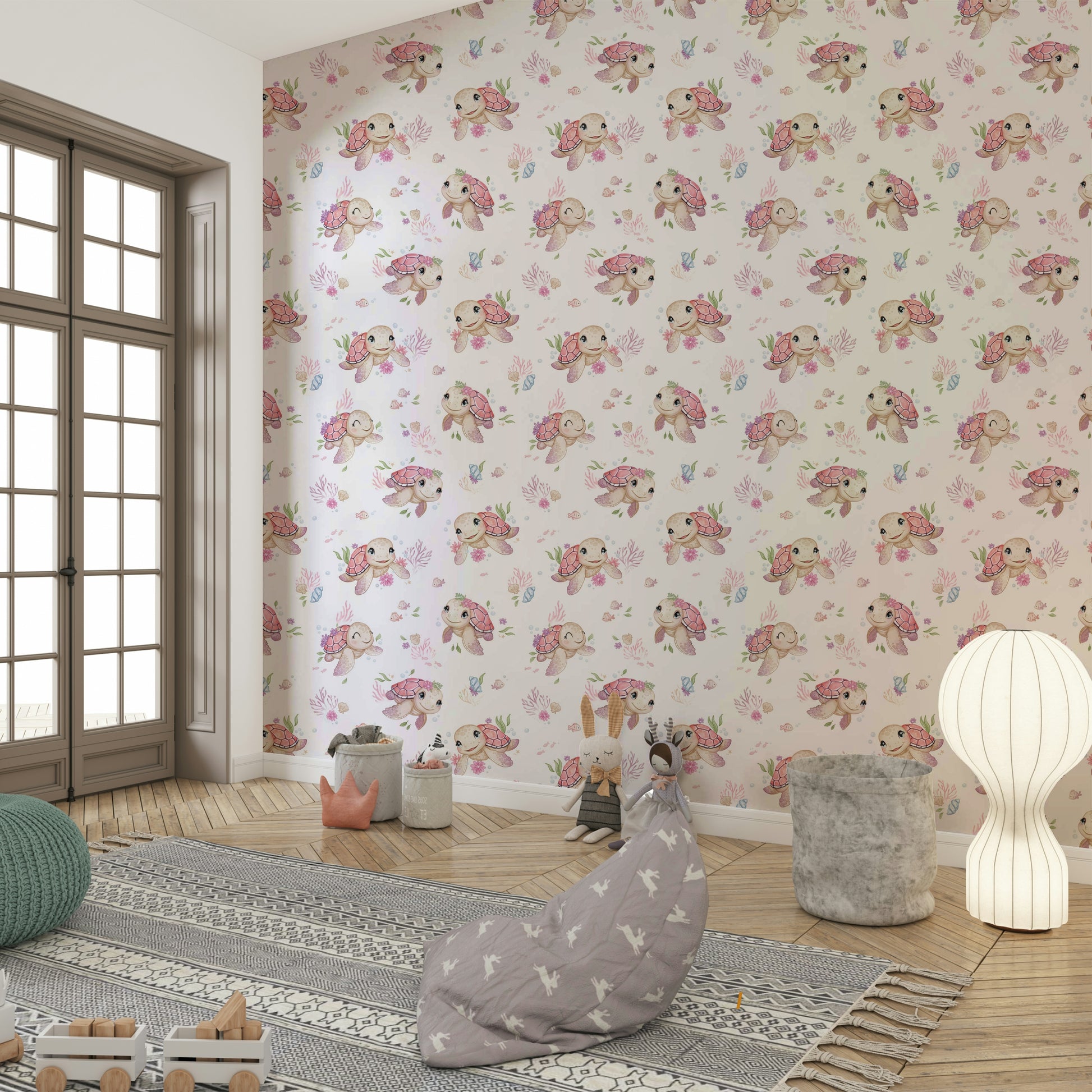 Cute turtle wallpaper with gentle ocean motifs

