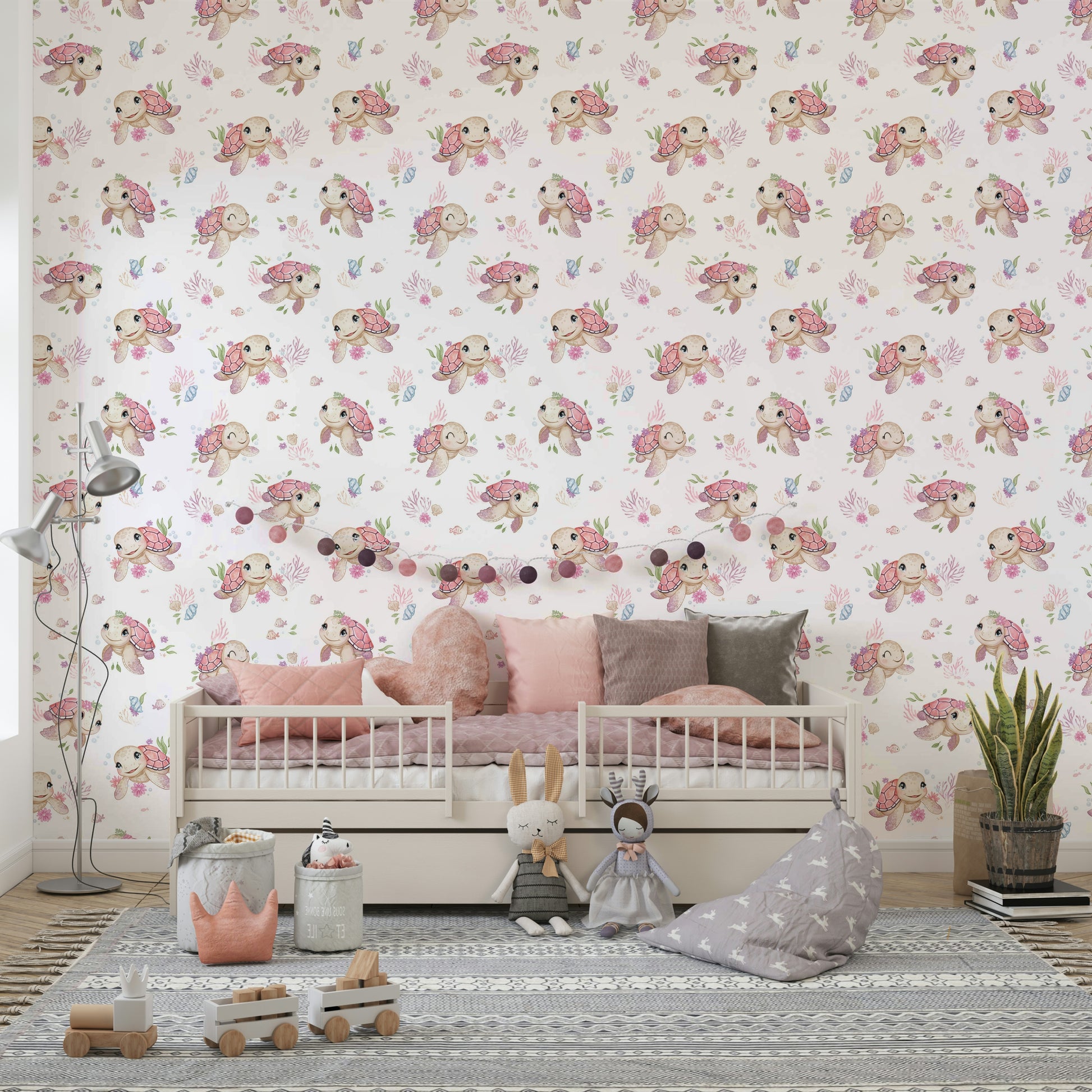 Soft pastel wallpaper featuring tiny turtles

