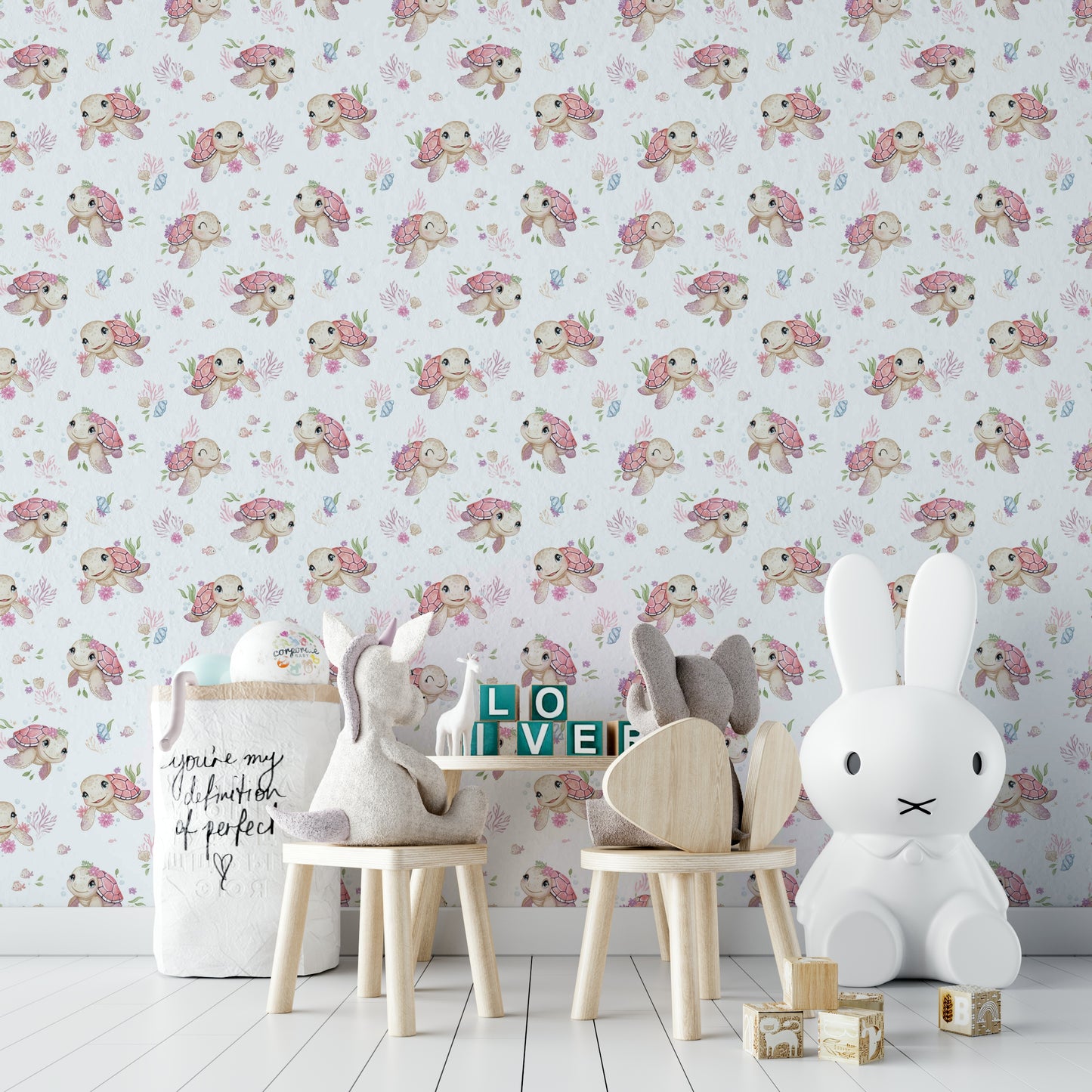 Adorable turtle-themed wallpaper for nurseries

