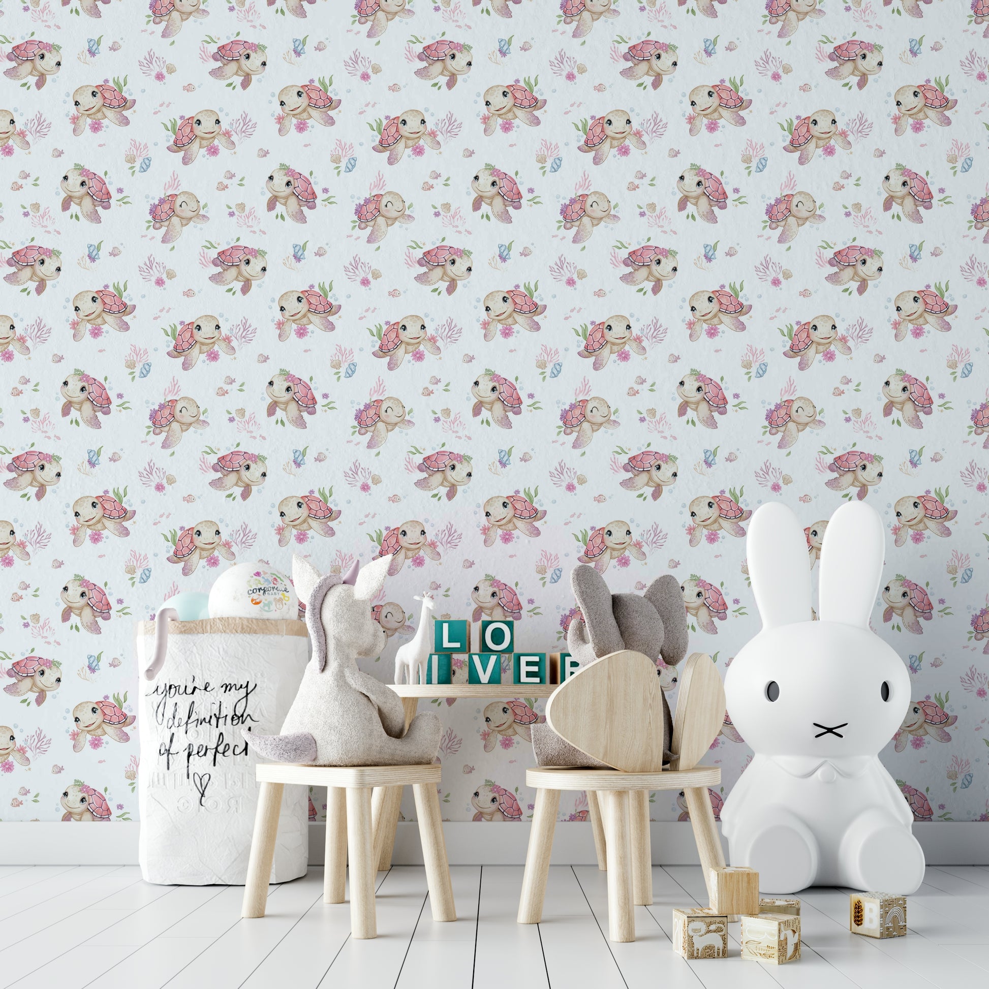Adorable turtle-themed wallpaper for nurseries

