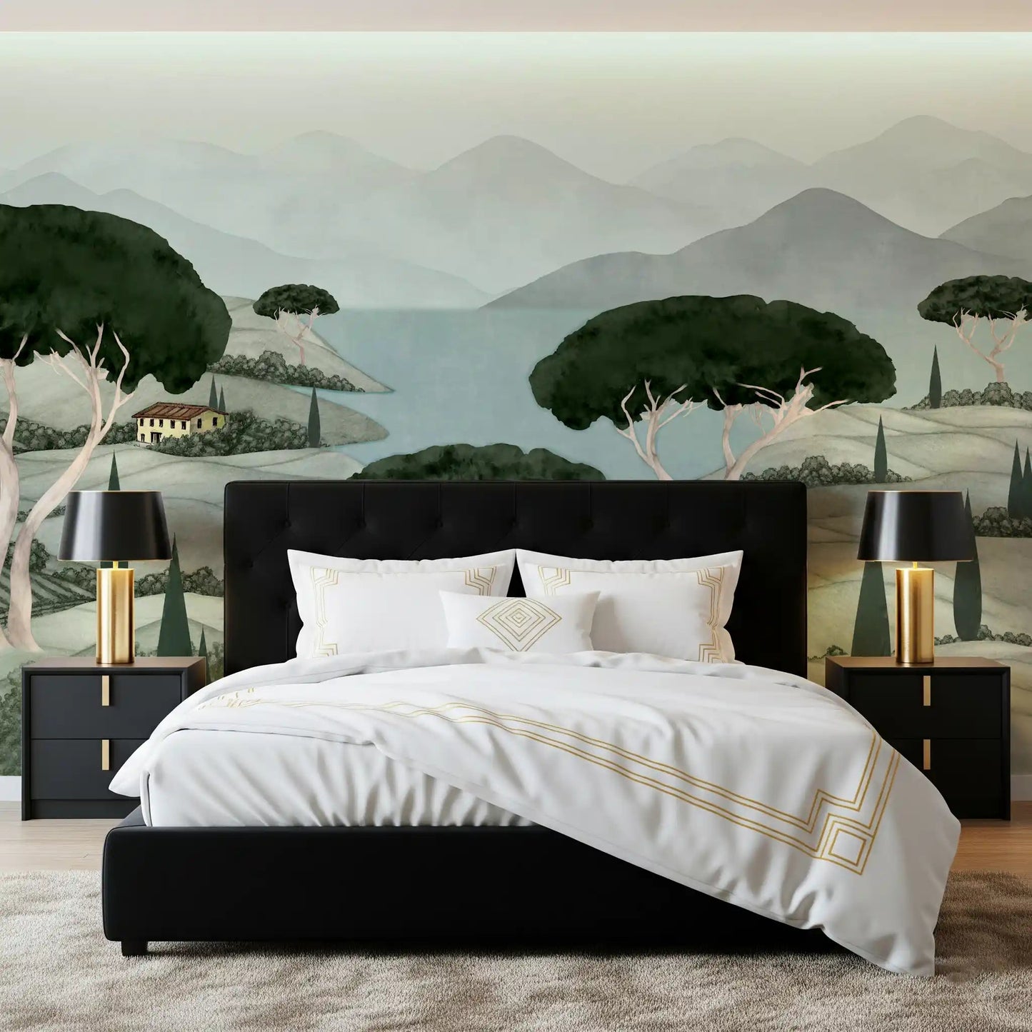 Peaceful Tuscan Dreamscape Wall Mural rolling hills wallpaper
