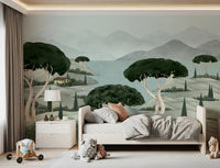 Misty blue Tuscan Dreamscape Wall Mural mountain wallpaper