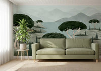 Sage green Tuscan Dreamscape Wall Mural cypress wallpaper