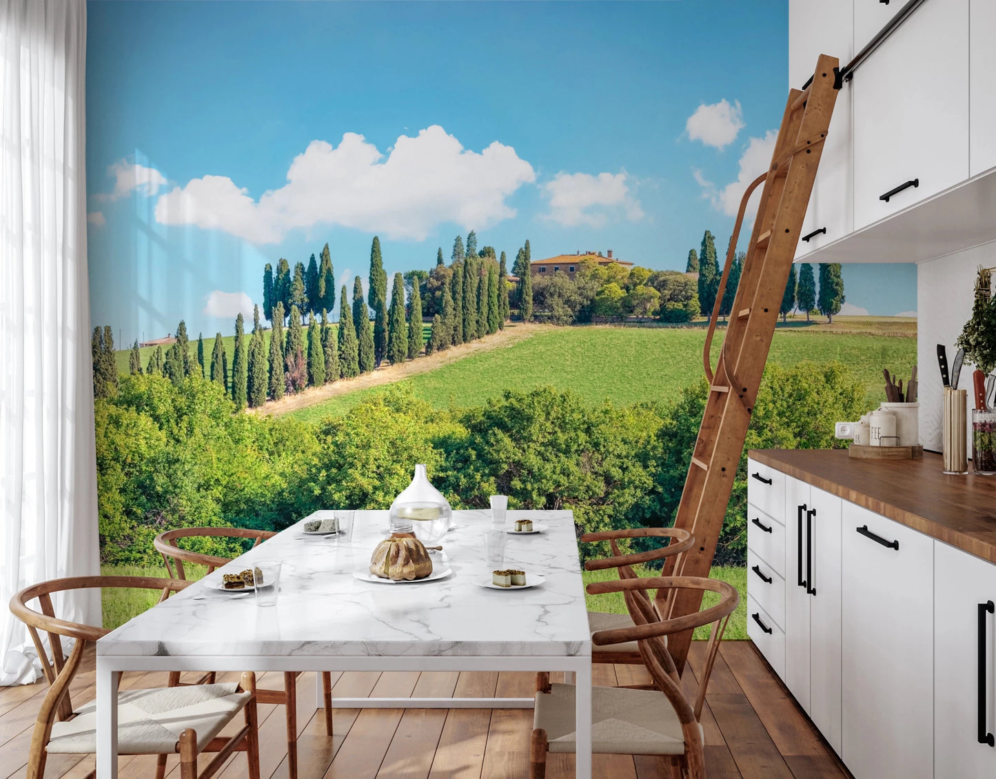Tuscan hillside wall mural in living room