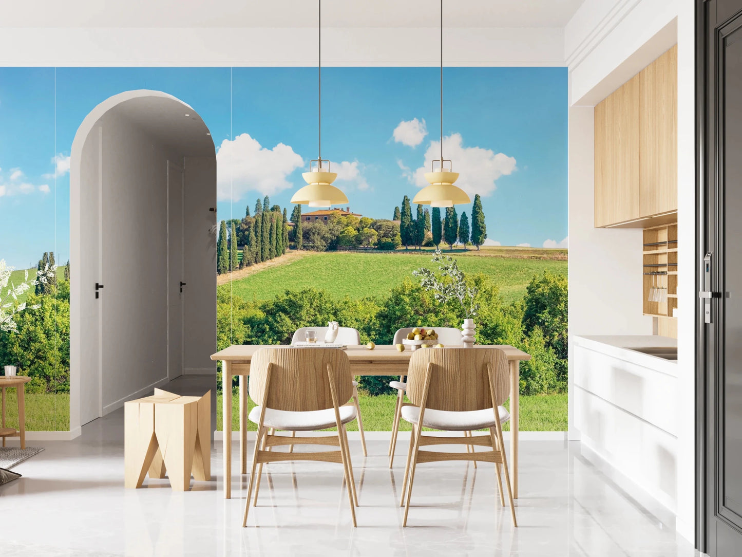 Cypress trees on Tuscan hills wall mural
