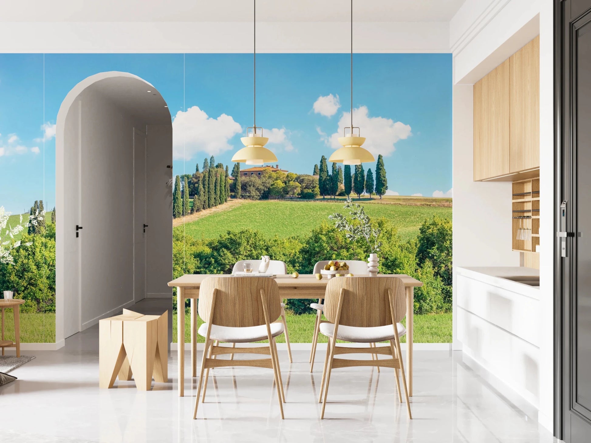 Cypress trees on Tuscan hills wall mural