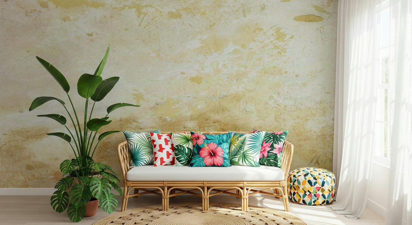 Golden textured wall mural, soft focus, minimal yet captivating wall art.