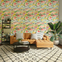 Watercolor countryside mural with Tuscany scenery

