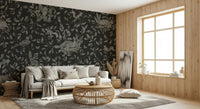 Mystical forest mural with deep twilight hues for a calming, ethereal room design.
