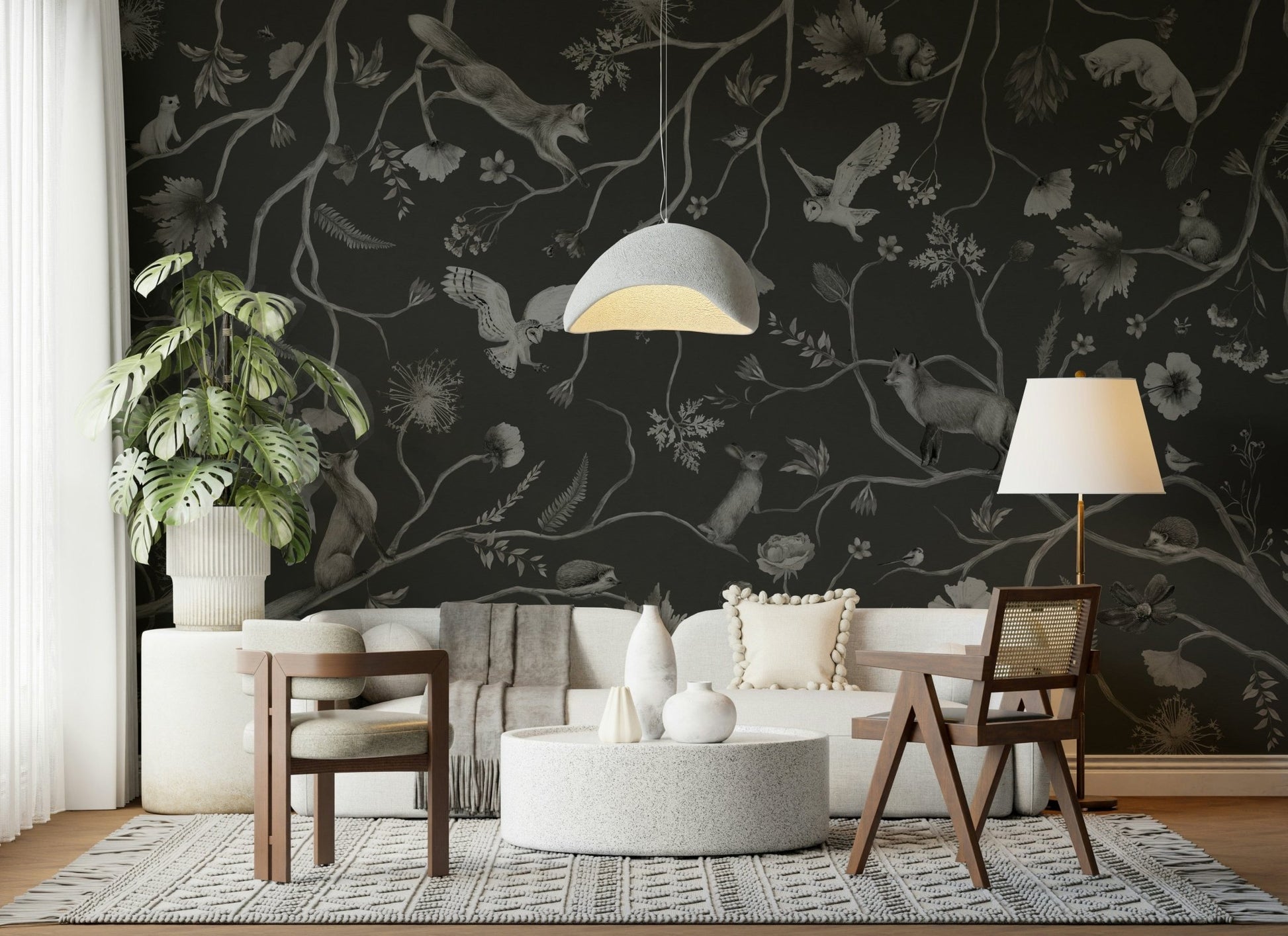 Serene wall mural depicting a grove at twilight with soft evening light
