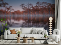 Woodland Twilight Lagoon wallpaper autumn lake mirror.