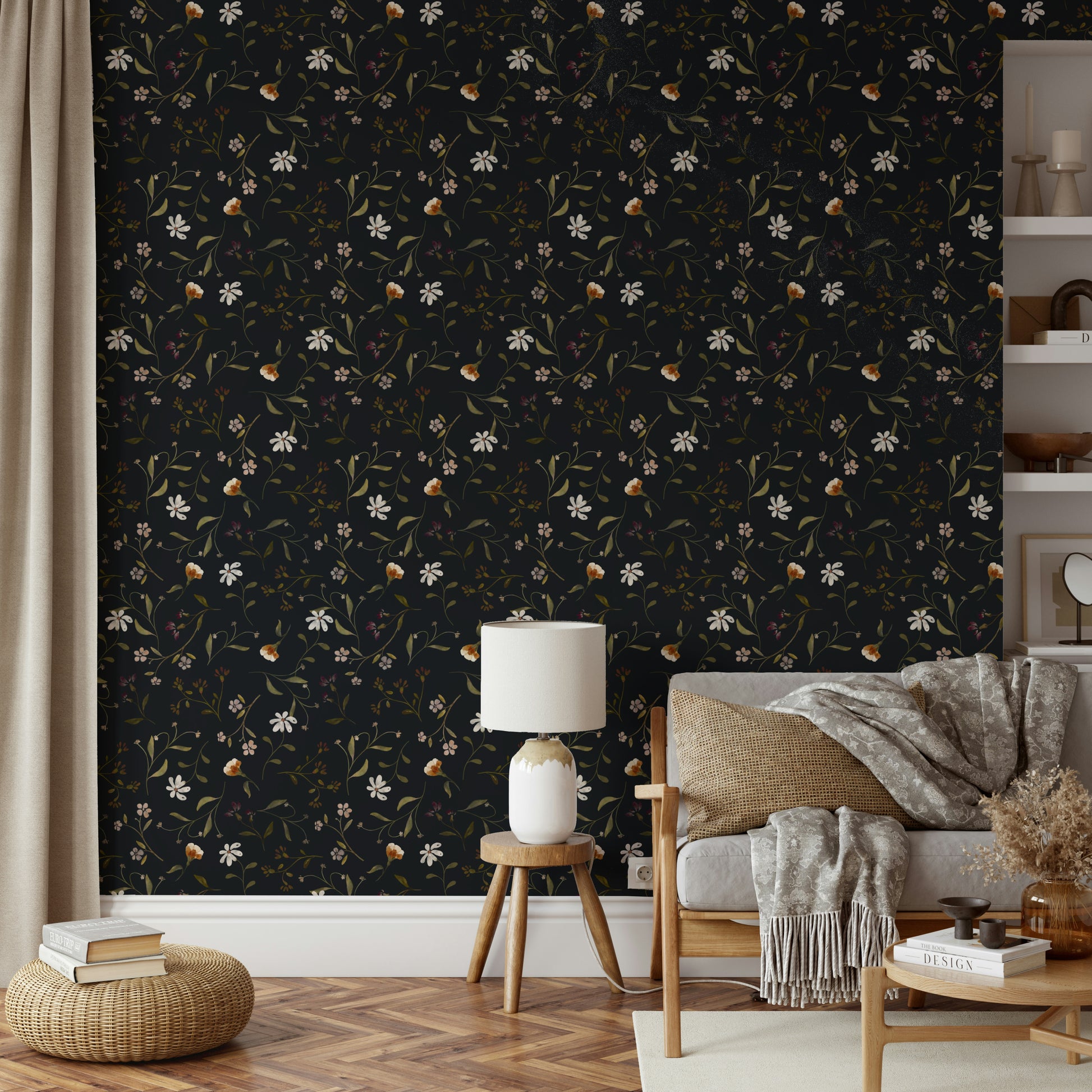 Dark floral wallpaper with twilight ambiance

