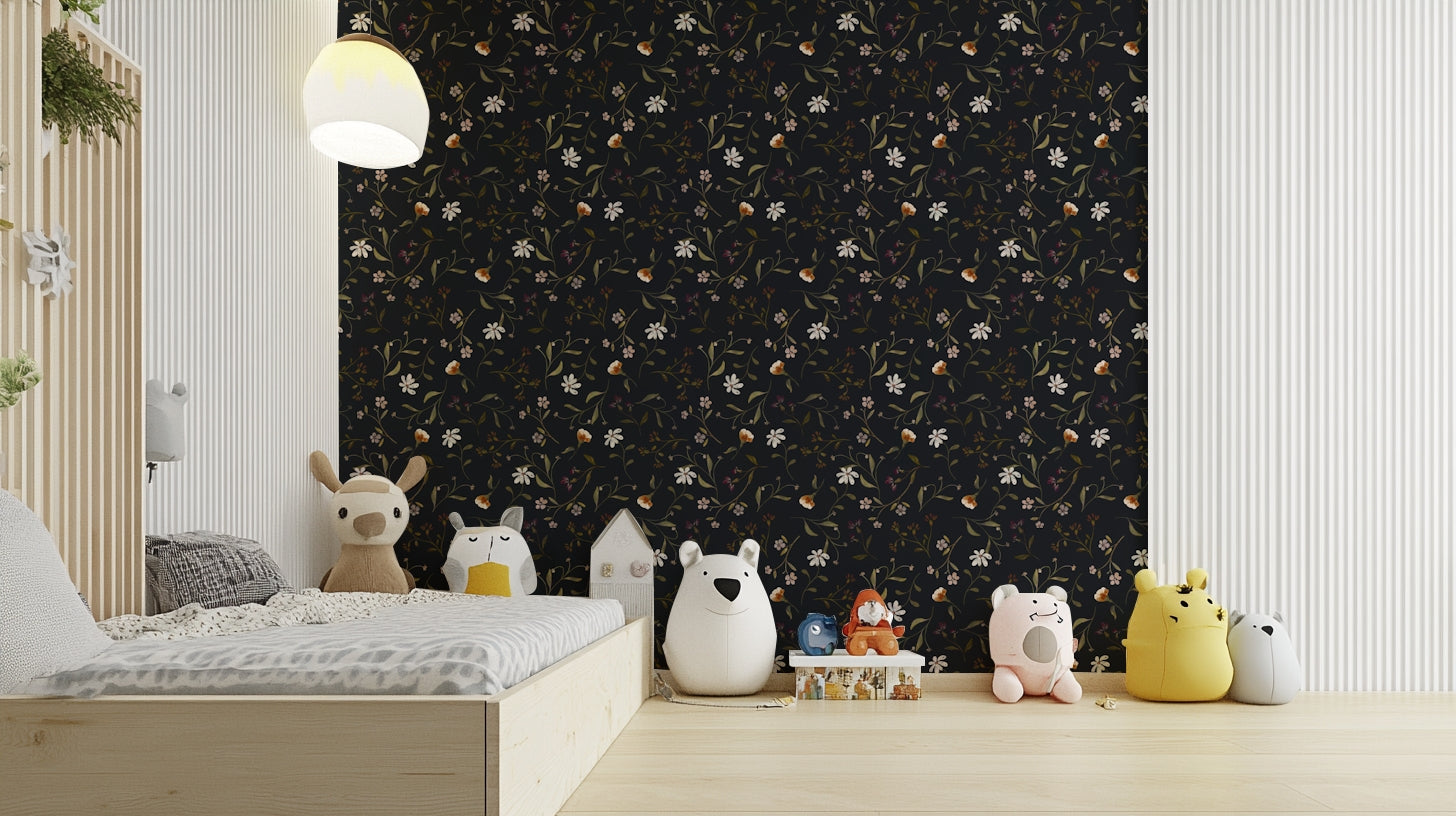 Elegant wall mural with soft twilight florals

