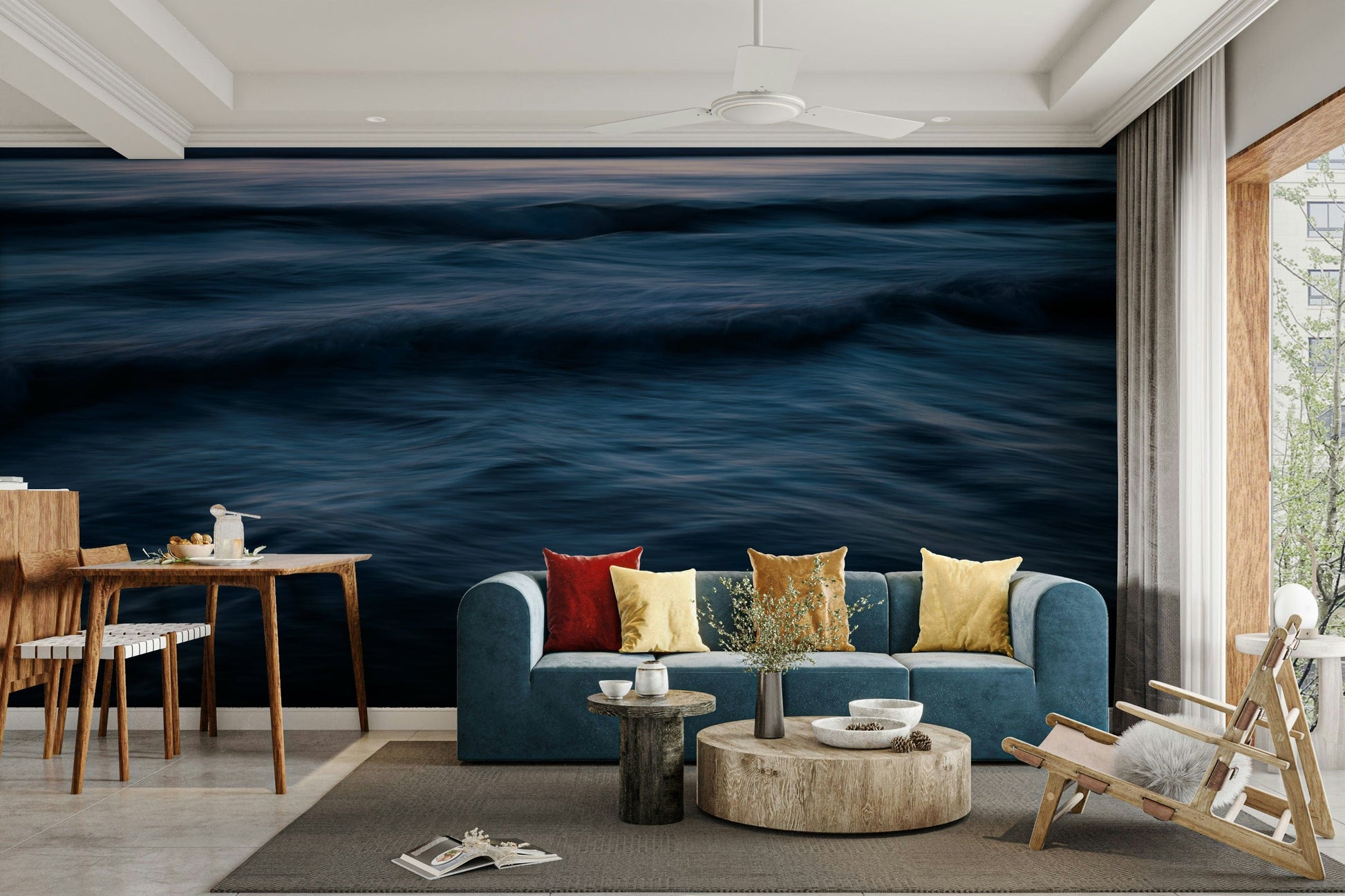 A detail shot of the flowing lines in the wallpaper.

