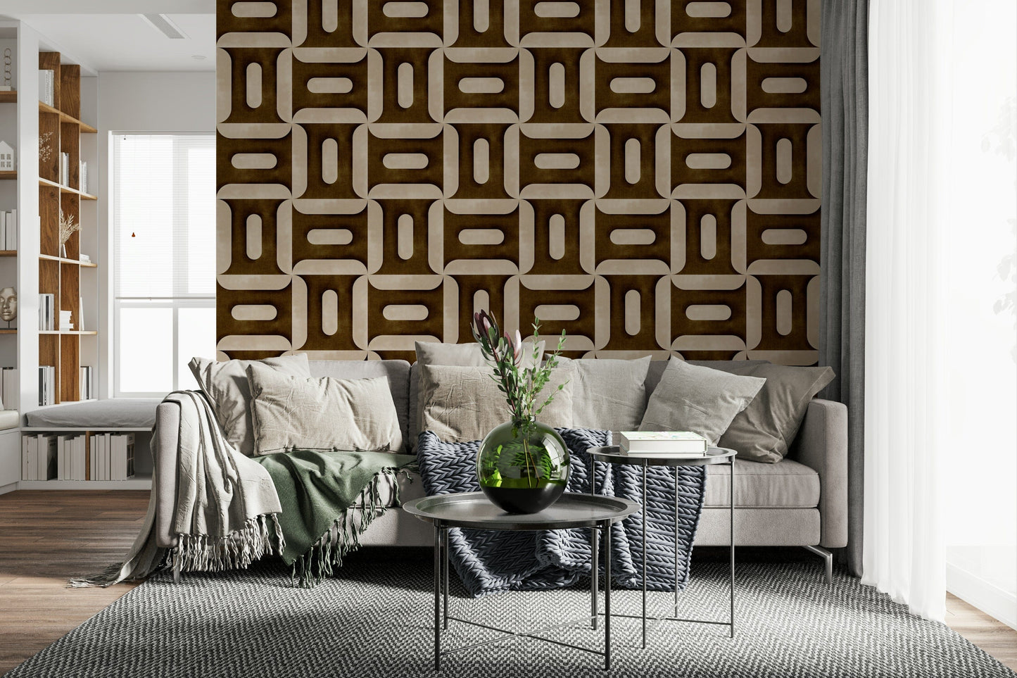 Modern Textured Geometries Umber Wallpaper⁠