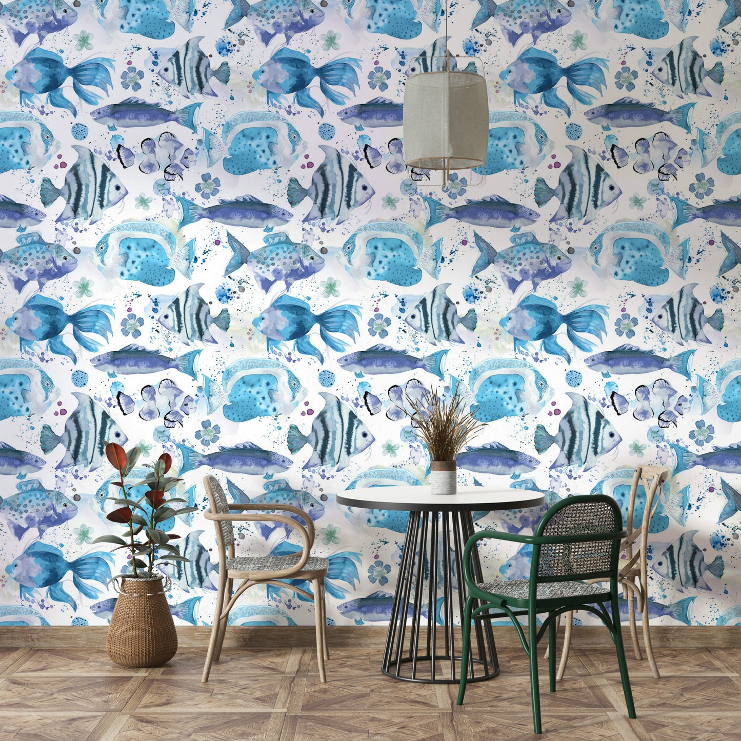 Bright ocean wallpaper featuring colorful Hawaiian sea life.

