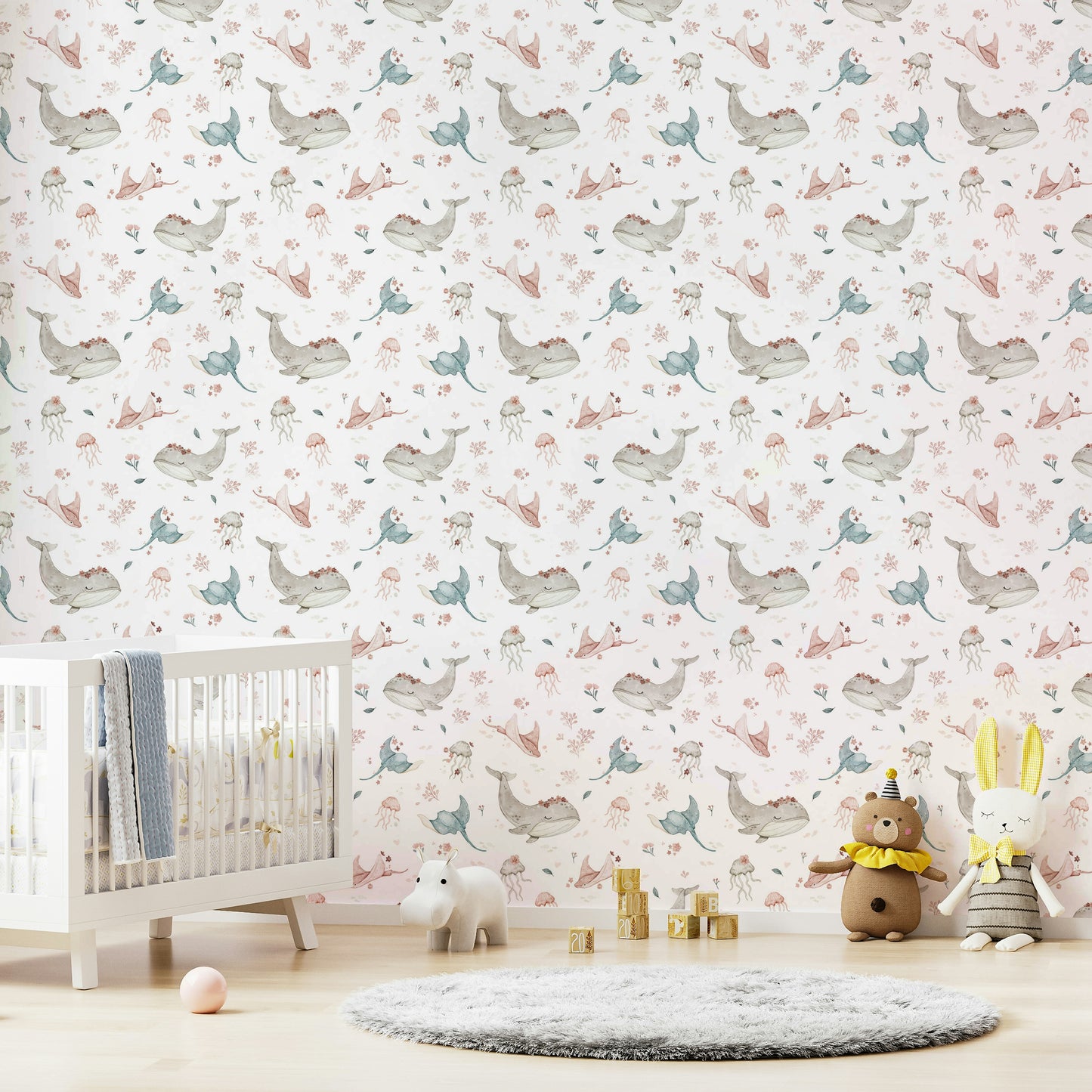 Submerged flower design in wall covering