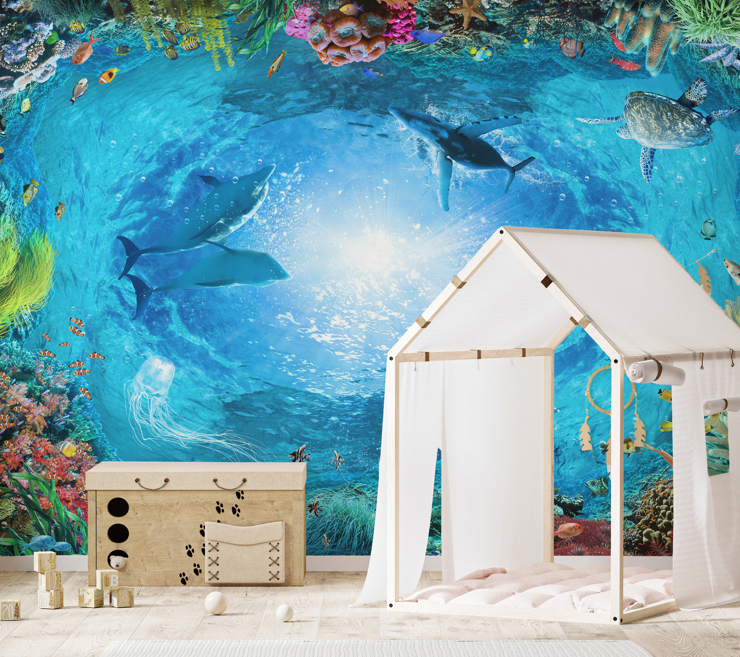 Underwater Landscape Aqua Blue Color Dolphin Wallpaper - Giffywalls