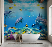 Underwater Sea Dophine Wall Wallpaper Mural - Giffywalls