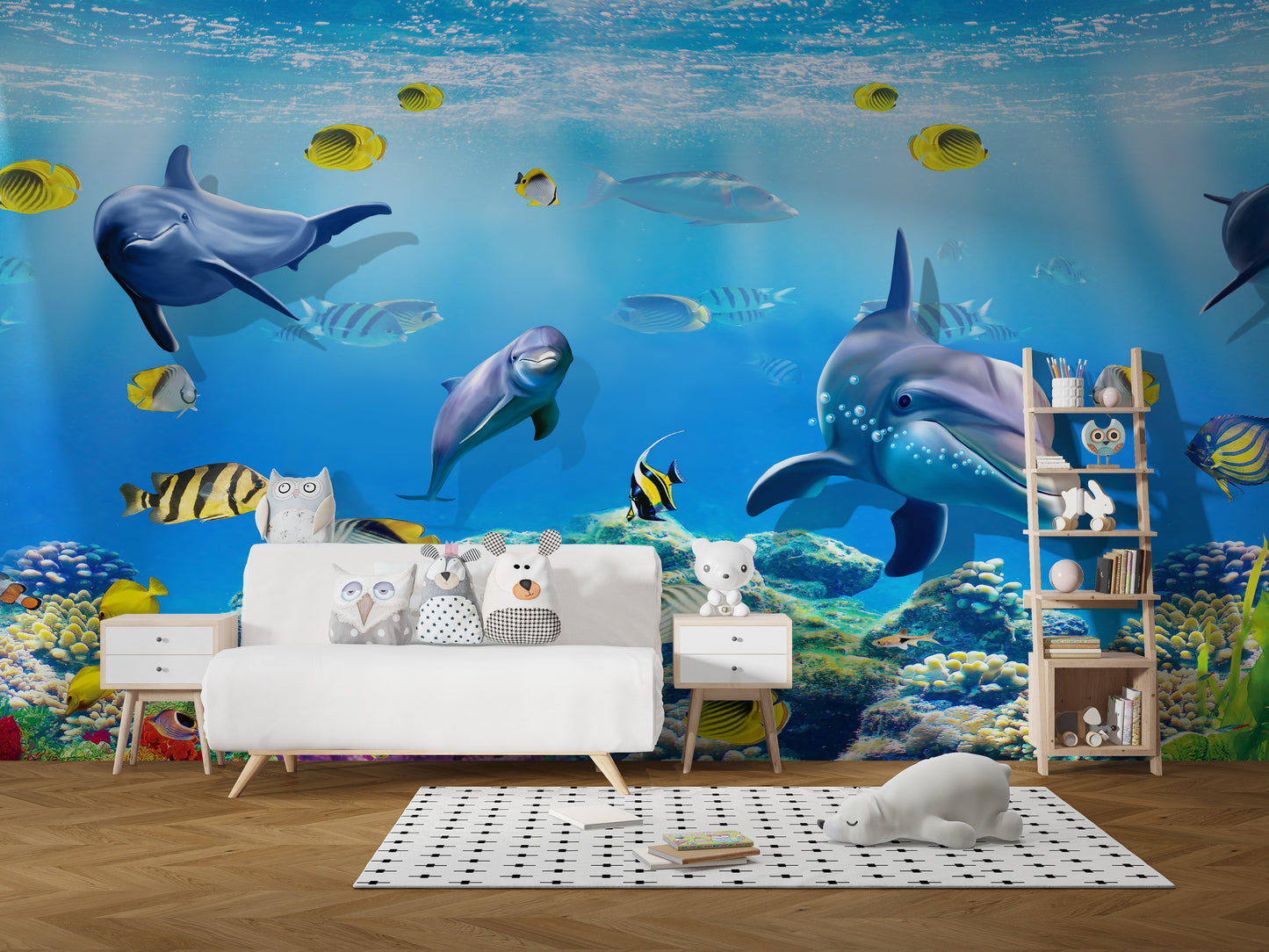 Underwater Sea Dophine Wall Wallpaper Mural - Giffywalls