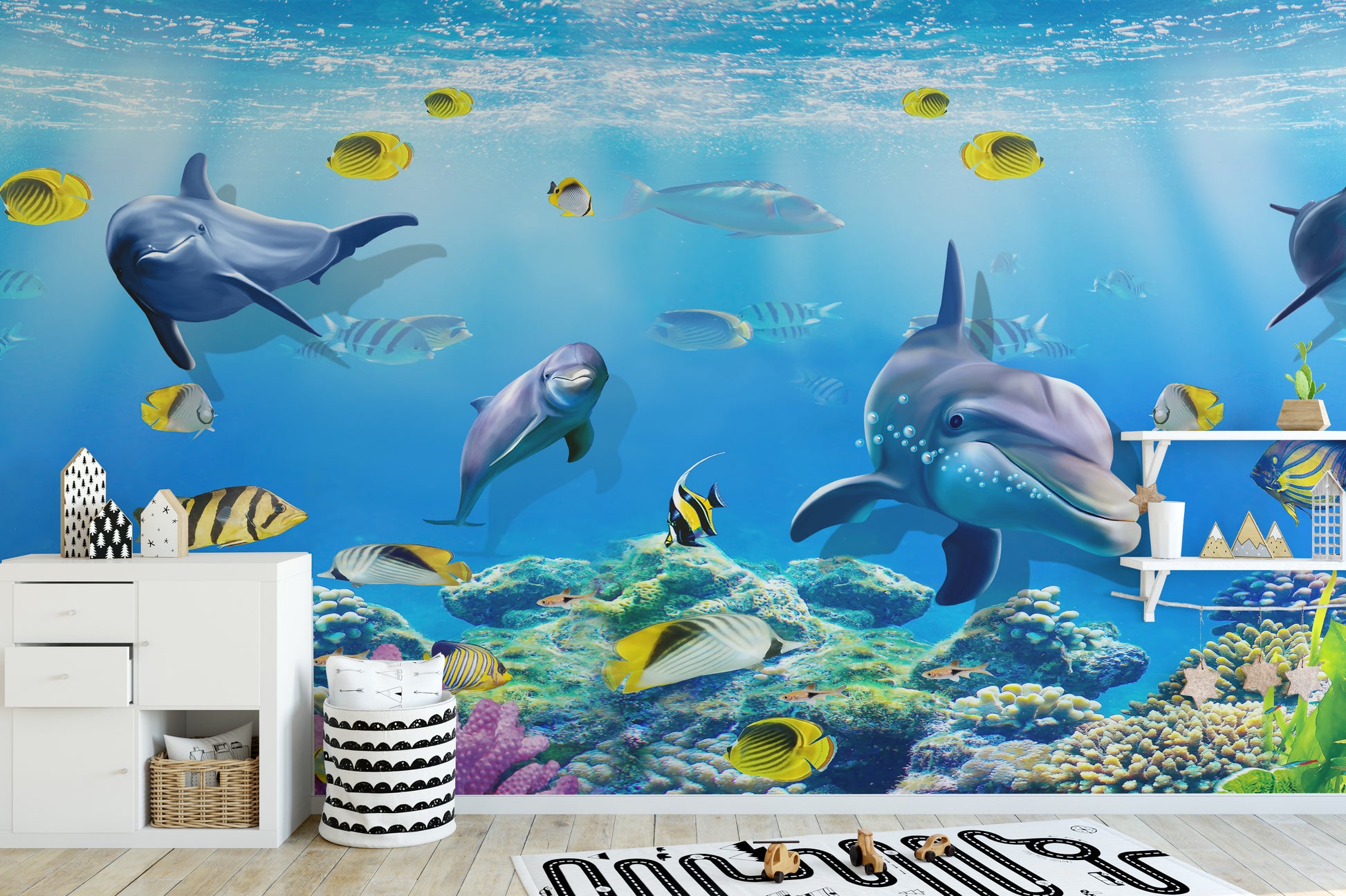 Underwater Sea Dophine Wall Wallpaper Mural - Giffywalls