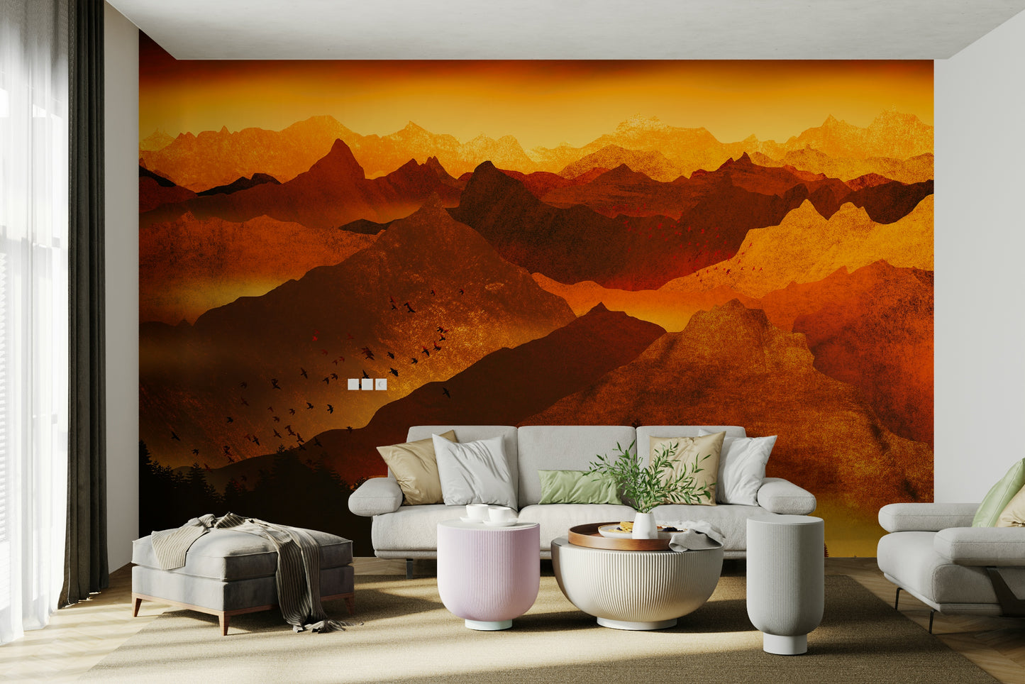 Unexplored fire valleys design on a chimney breast feature wall in a contemporary interior.