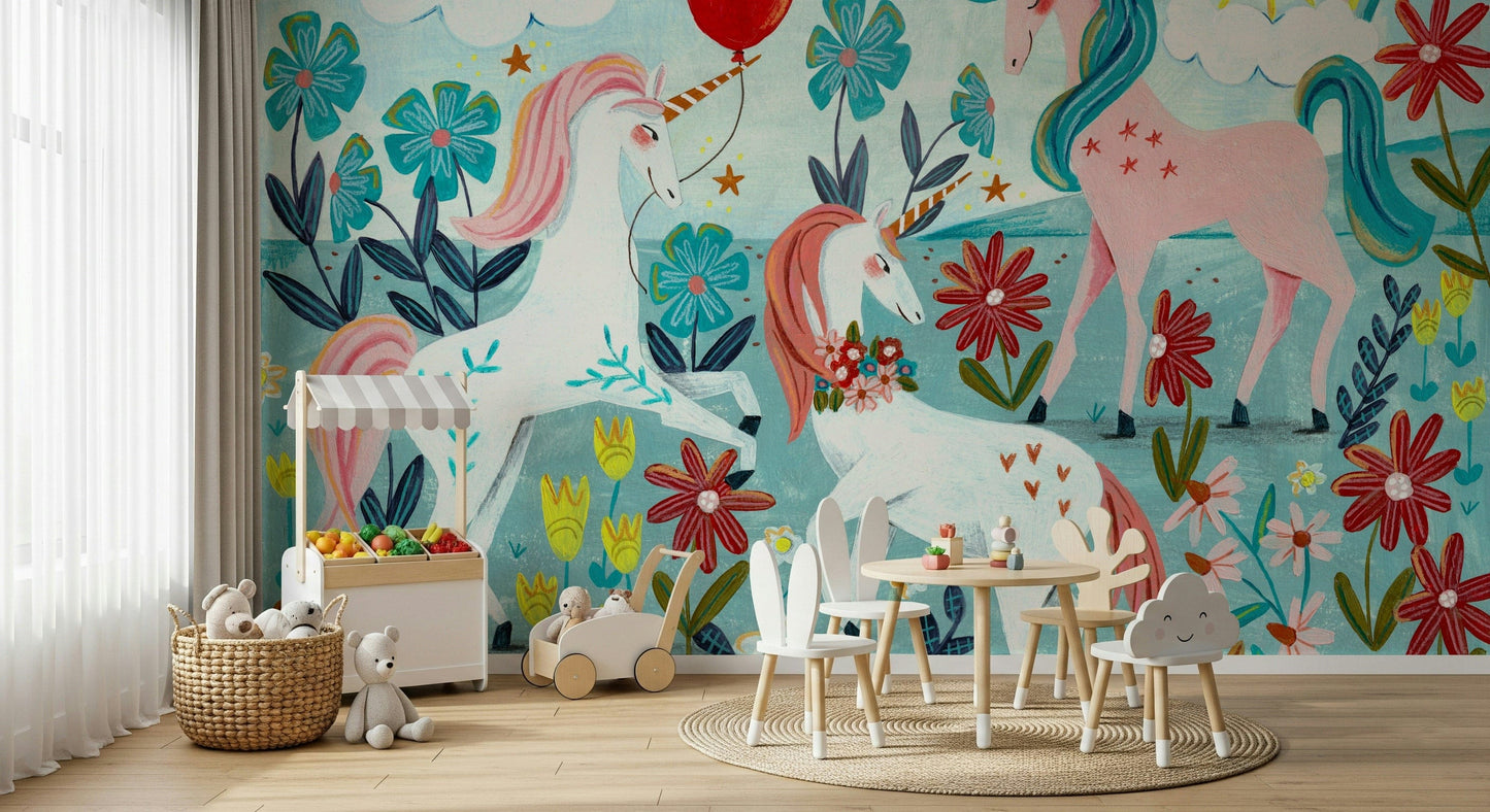 Floral Unicorn Magic Wall Mural -2664483