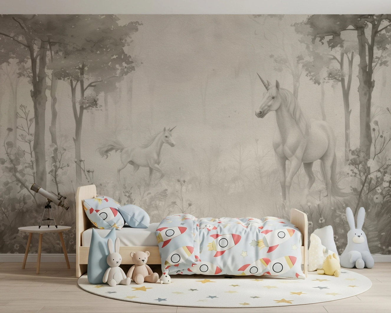 Unicorns in a Magical Dreamy Forest – Natural Wall Mural