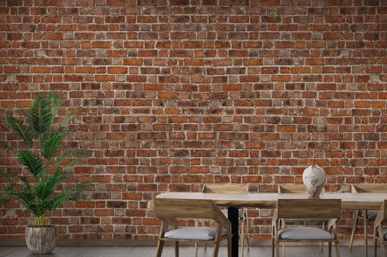Red Brick Grunge wallpaper mural shown as a full feature wall that highlights the design