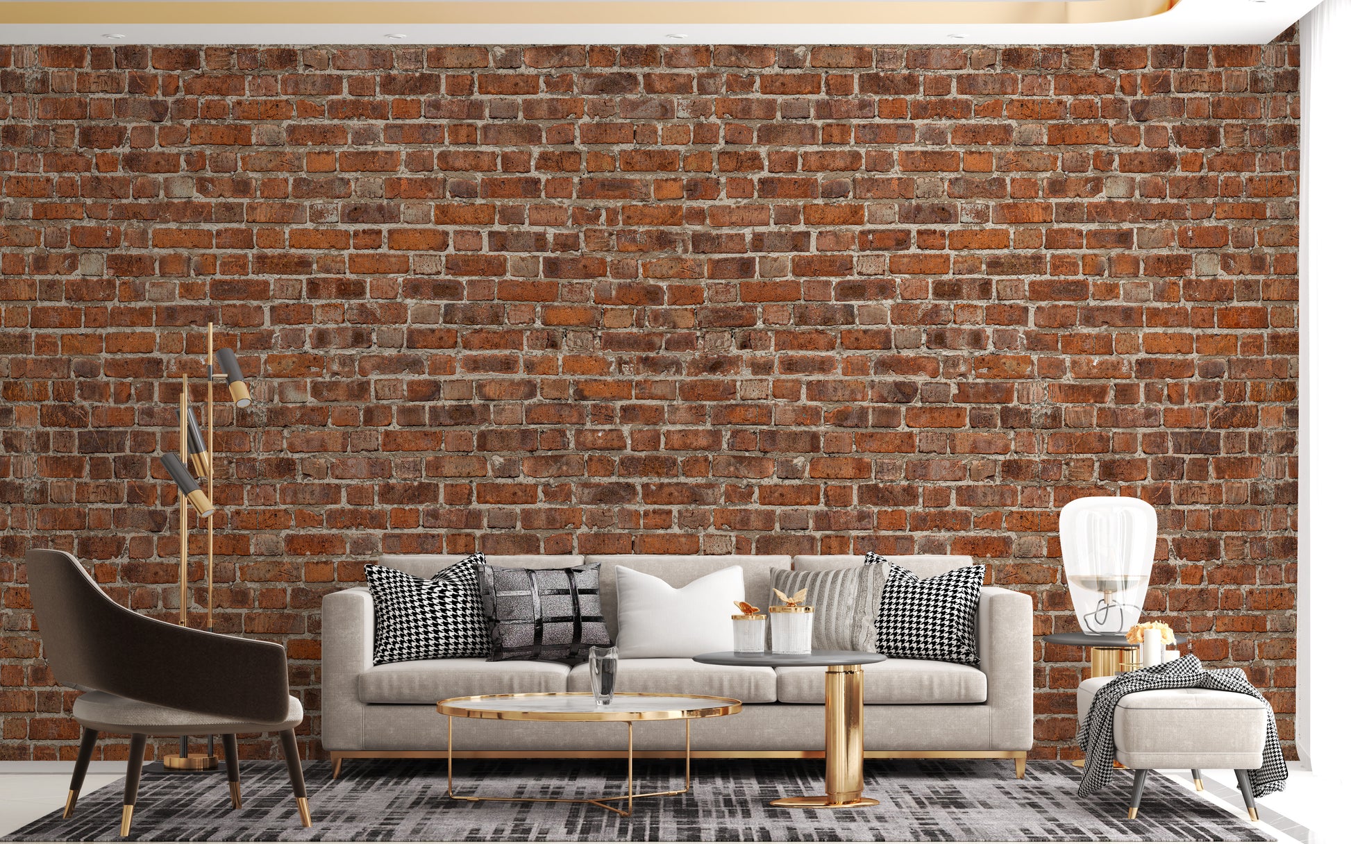Rustic red brick grunge mural for living rooms