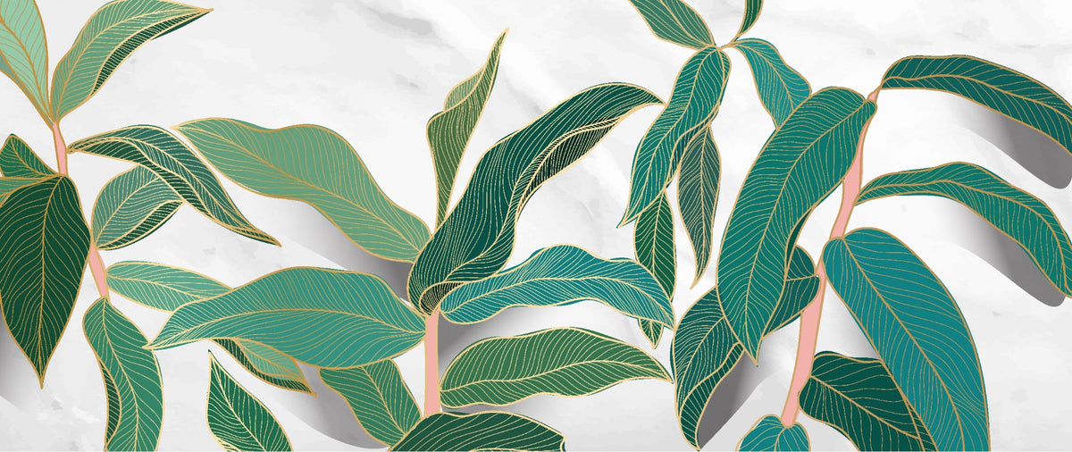Gold Tropical Wallpaper Mural in your room — zoomed