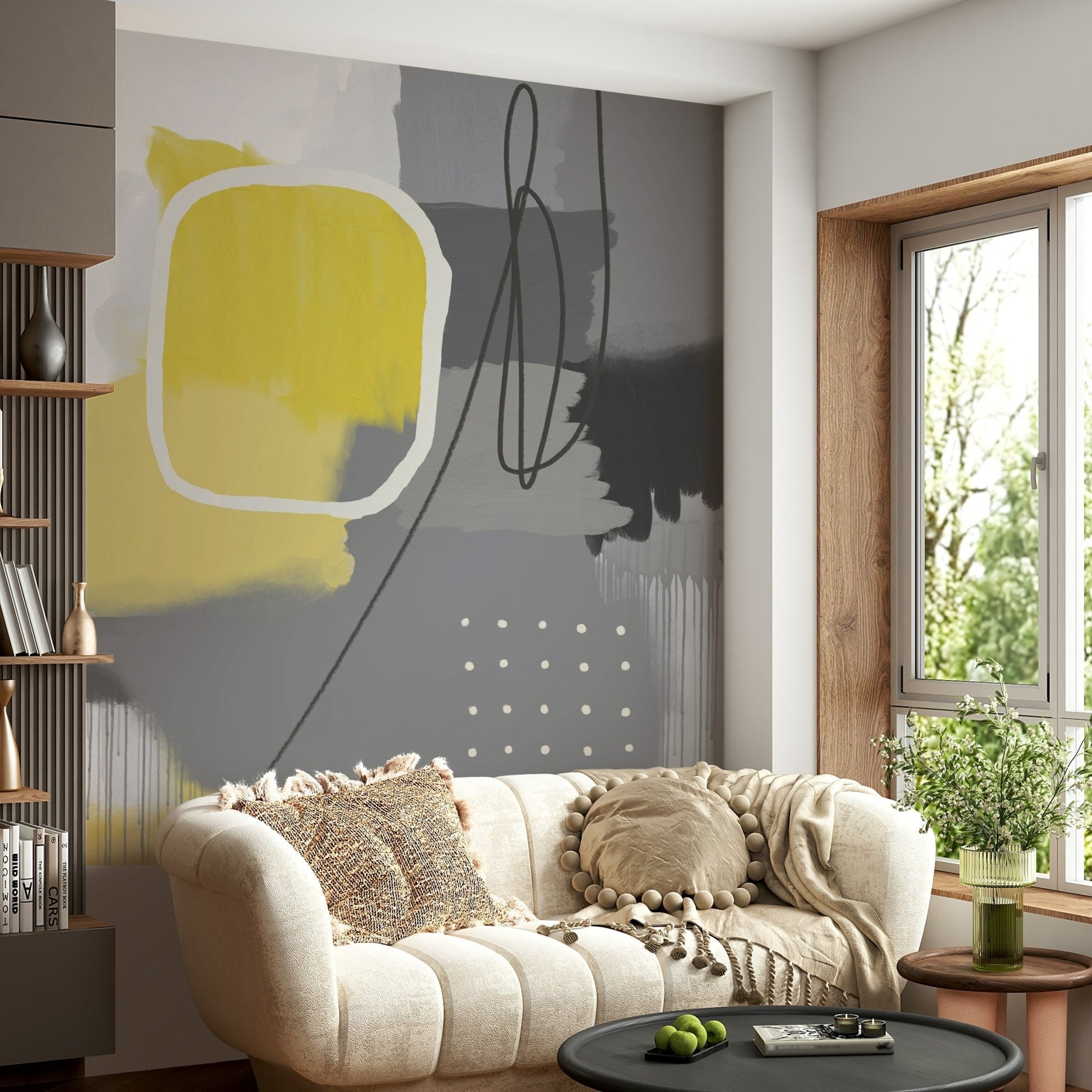 Abstract yellow and grey mural

