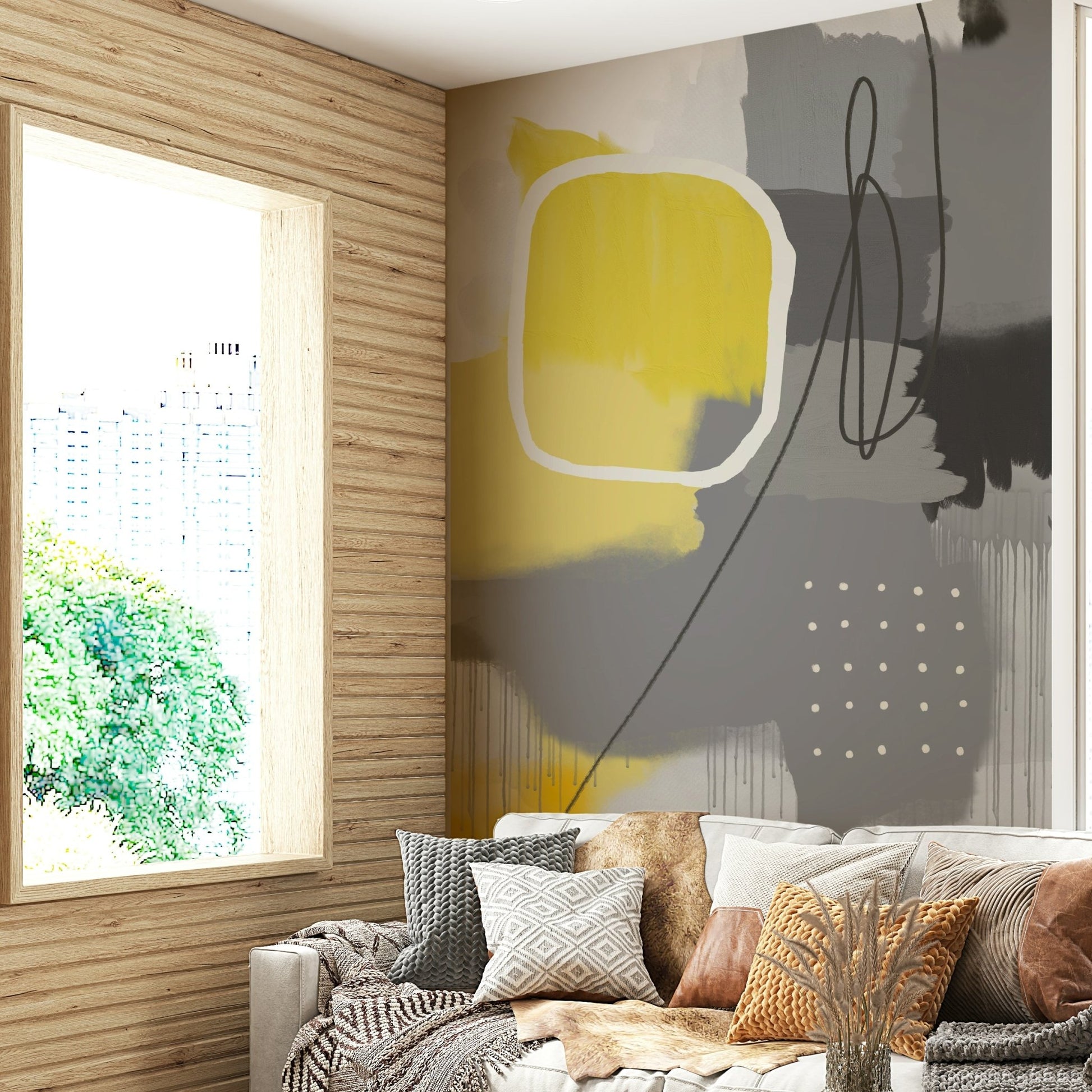 Yellow and grey contemporary mural

