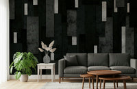 Charcoal and Silver Abstract Wall Mural – Sleek urban-inspired design featuring layered dark grays with reflective silver accents.