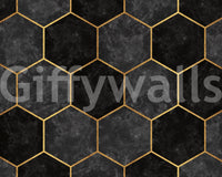 Dark geometric hexagon wall mural for a sleek modern space.

