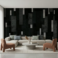 Modern Metallic Wall Mural – Abstract urban wallpaper combining charcoal base tones with silver layering for depth.
