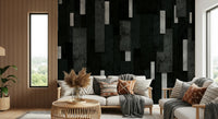 Urban Charcoal and Silver Layers Wall Mural – Modern abstract mural with layered charcoal and metallic silver textures.