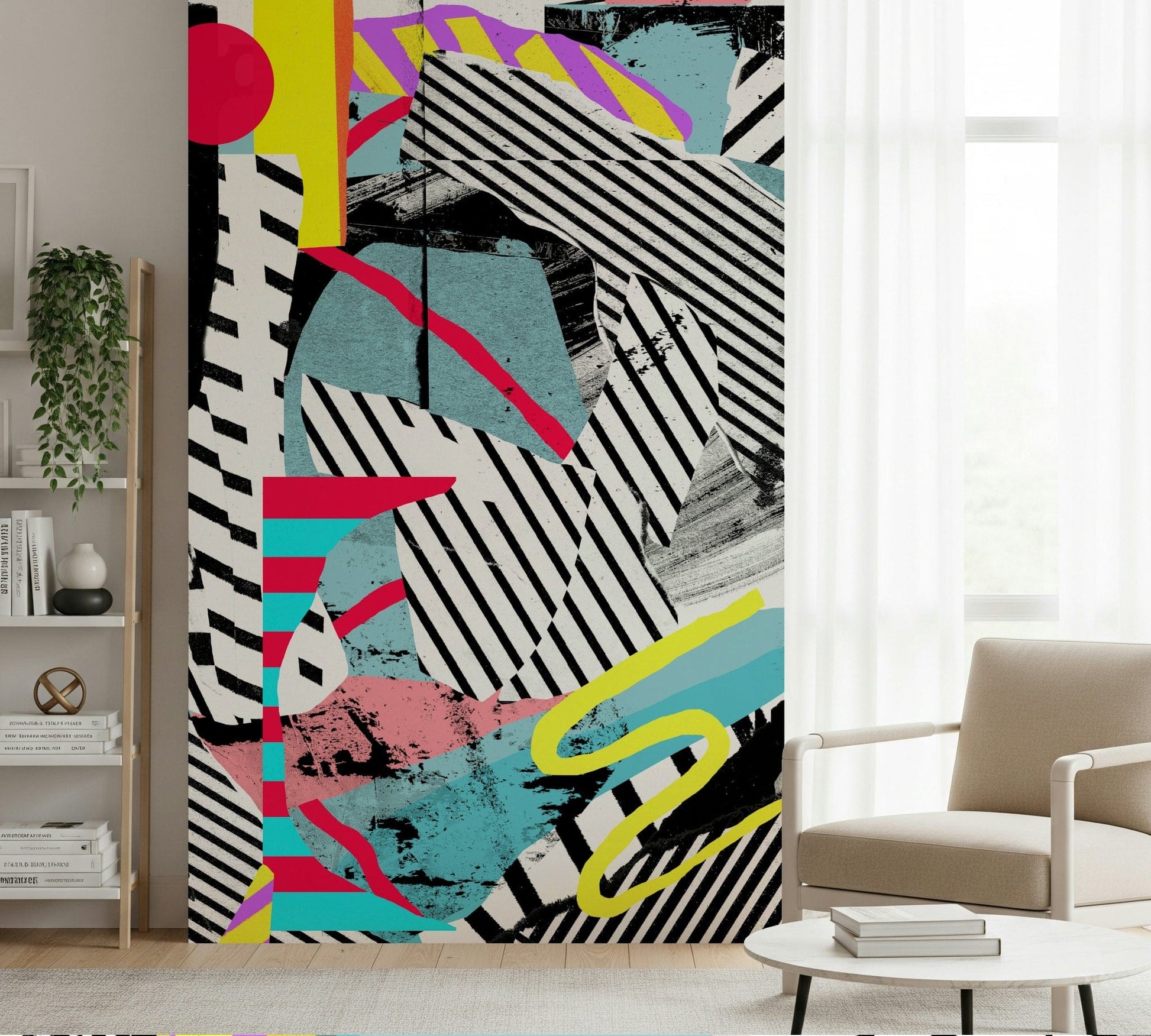 An artistic soft focus mural on minimalist wallpaper.