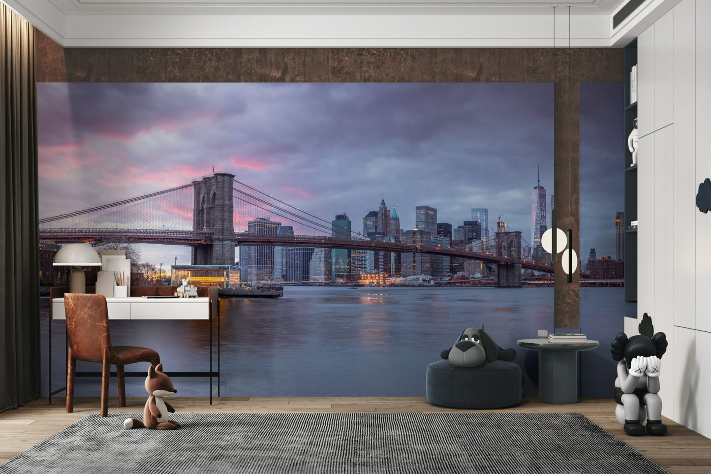 The city lights are glowing brightly.

