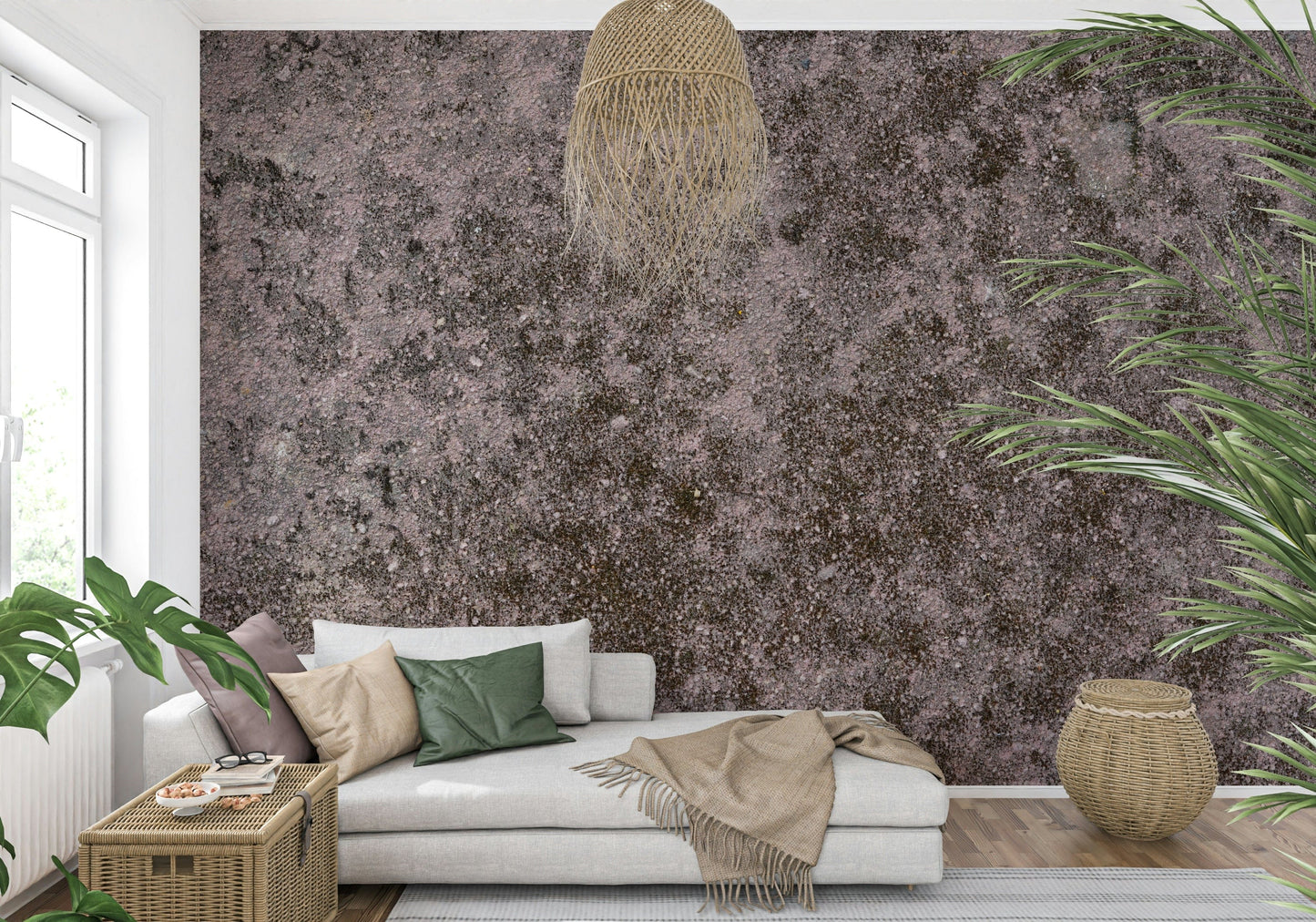 Industrial-style wall mural with weathered finishes and gritty textures for modern interiors.