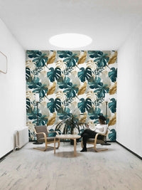 Tropical foliage wallpaper with layered depth

