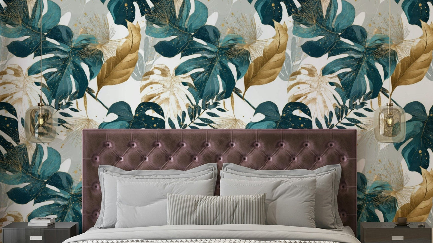 Urban Jungle Dream Wallpaper with tropical leaves


